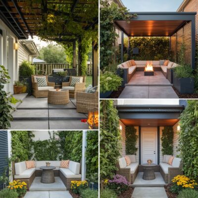 Privacy created in outdoor living spaces with trellis and vines