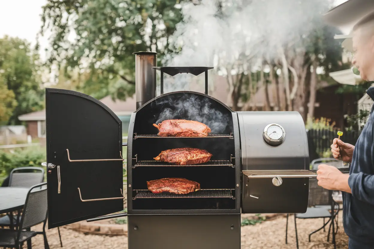 a phot of a smoker with the doors open displaying a well ventilated smoker