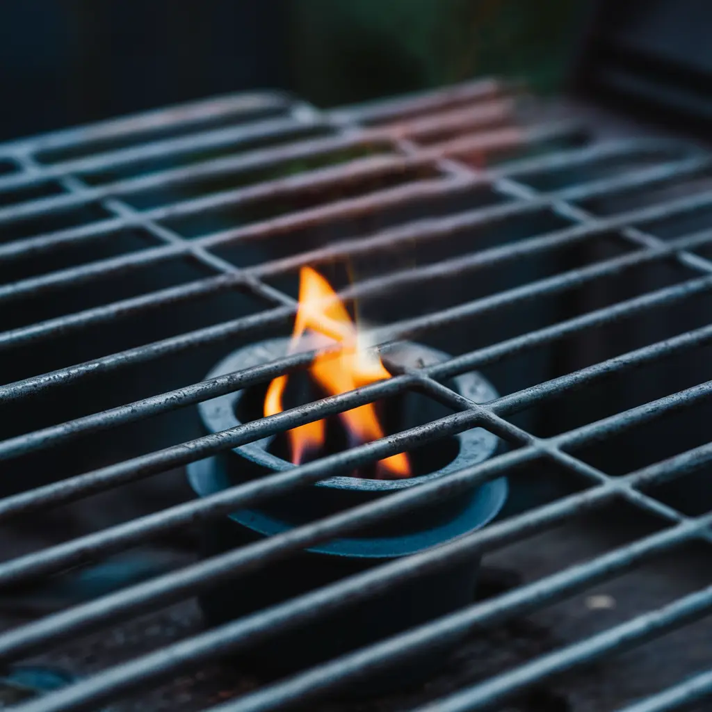 Gas grill with low flame indicating that it needs troubleshooting